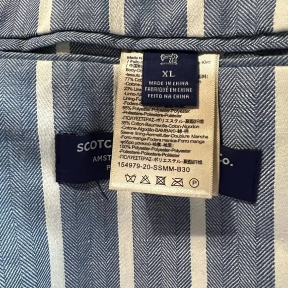 Scotch & Soda Men’s Herringbone Striped Blue Linen Blend Blazer Jacket Size XL - Picture 7 of 9